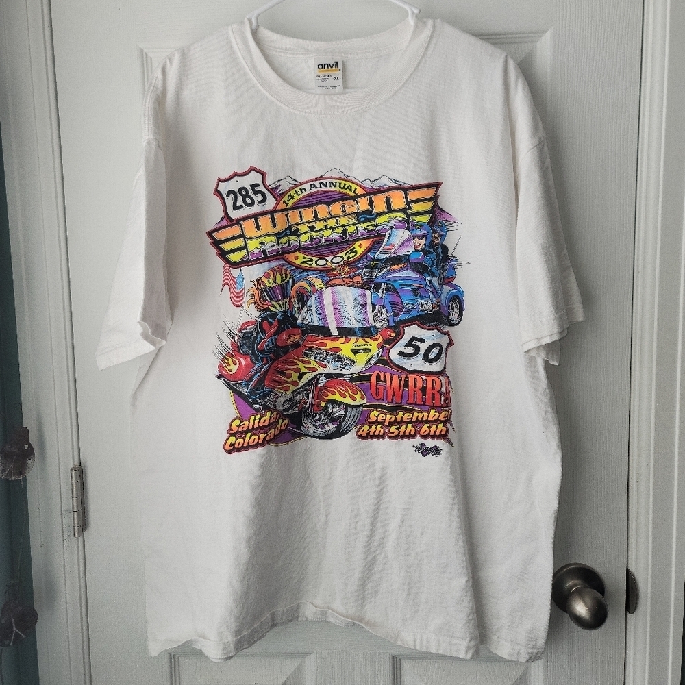 Mens 2003 14th Annual Winging In The Rockies Motorcycle Rally Short Sleeve Crew